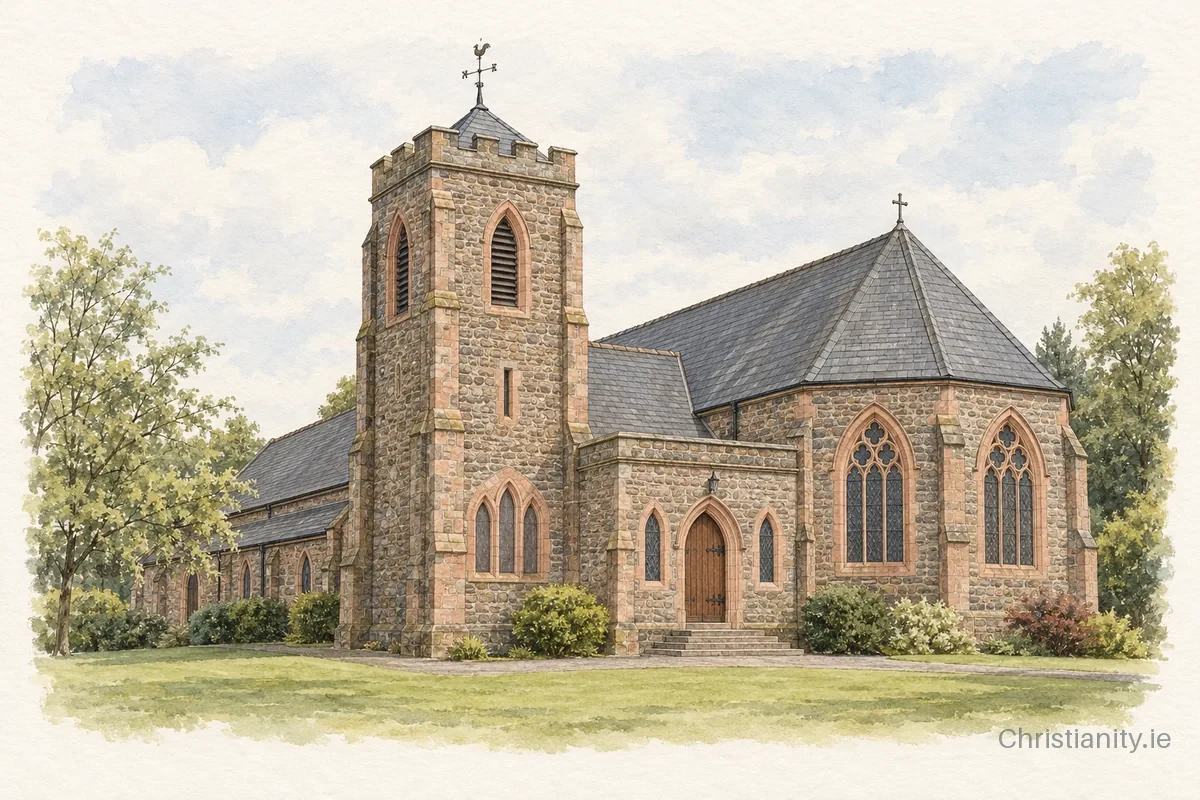 Watercolour and ink illustration of Cregagh St Finnian