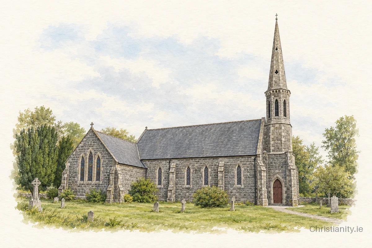 Watercolour and ink illustration of Croghan Holy Trinity (Crogan)