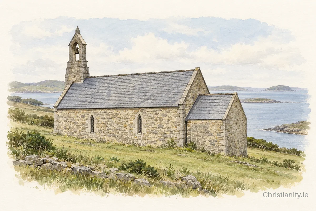 Watercolour and ink illustration of Crookhaven St Brendan