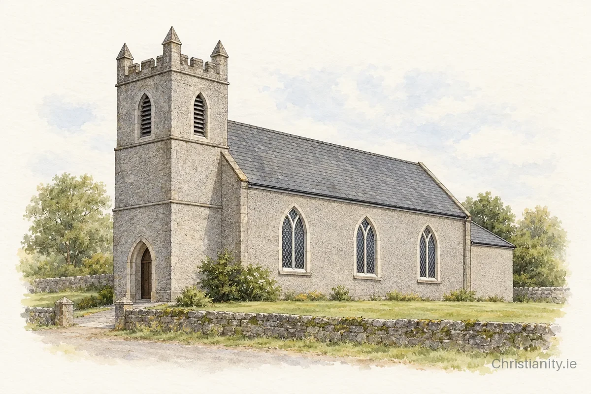 Watercolour and ink illustration of Crossmolina St Mary