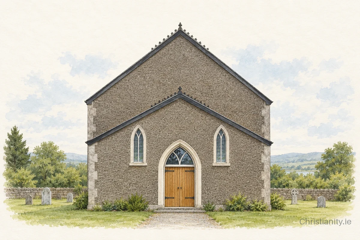 Watercolour and ink illustration of Crossroads Presbyterian Church