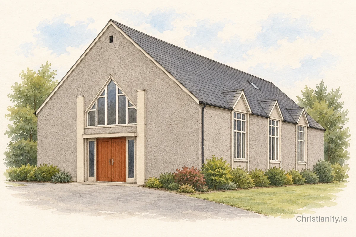 Watercolour and ink illustration of Crumlin Baptist Church