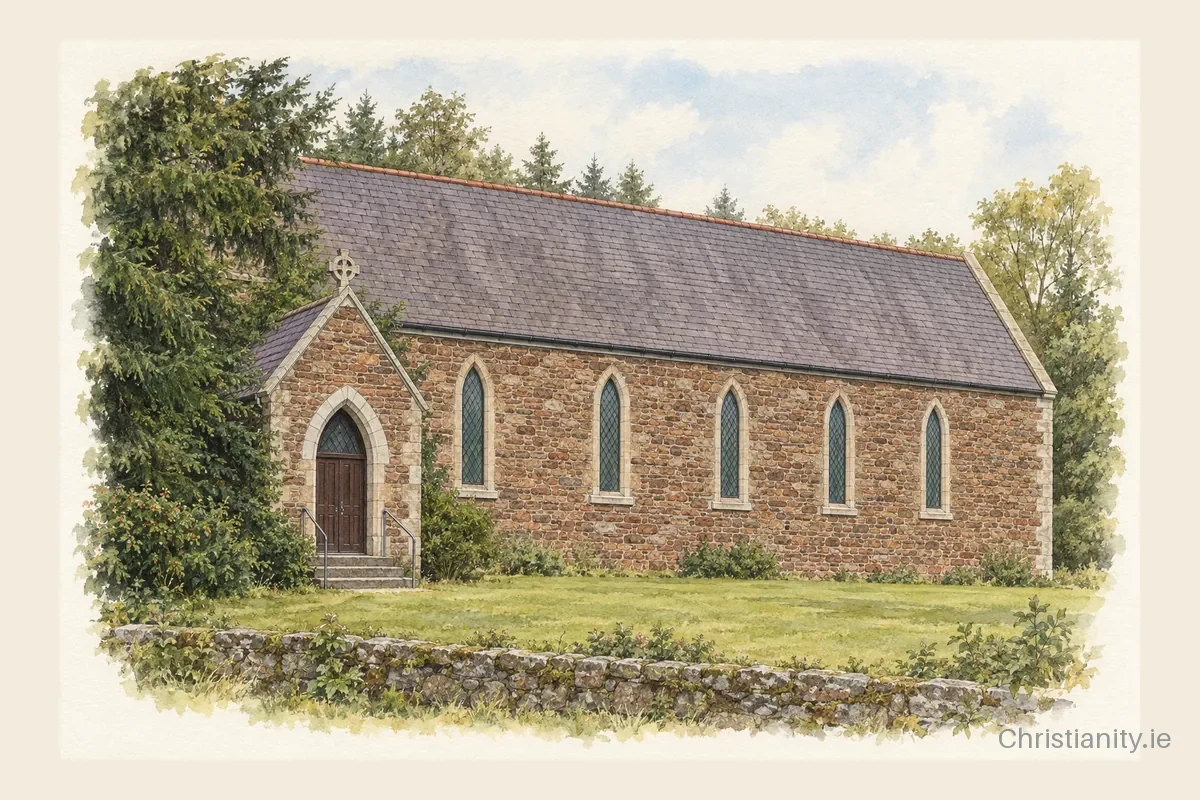 Watercolour and ink illustration of Dawros Church