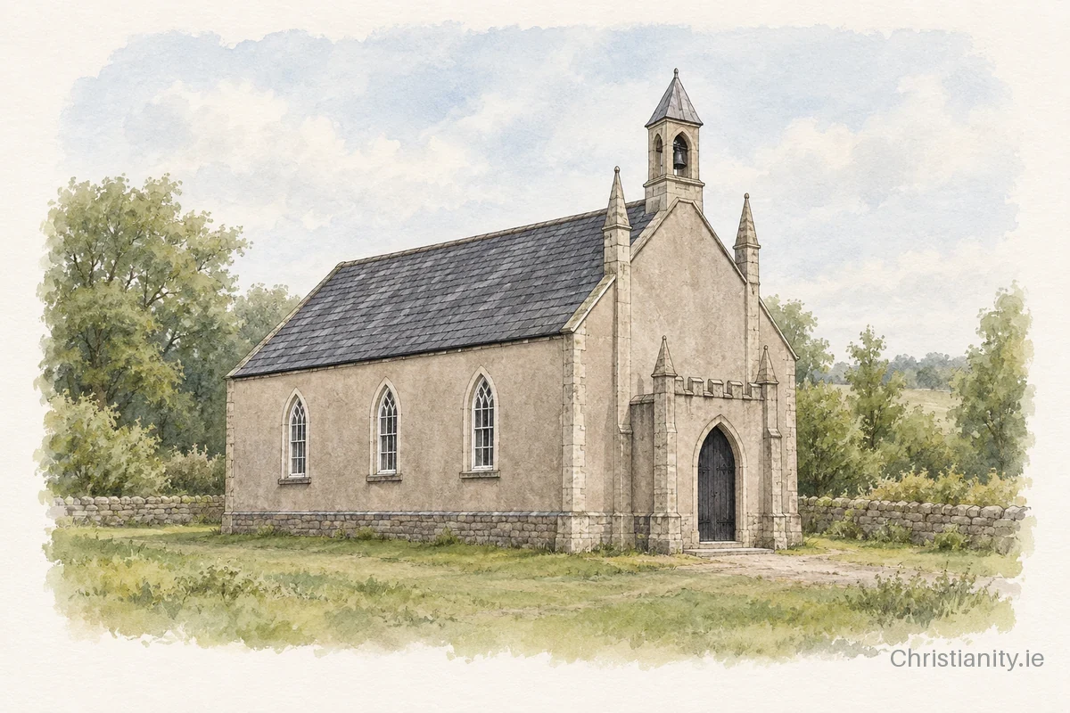 Watercolour and ink illustration of Dernakesh Chapel Of Ease (Drumgoon)