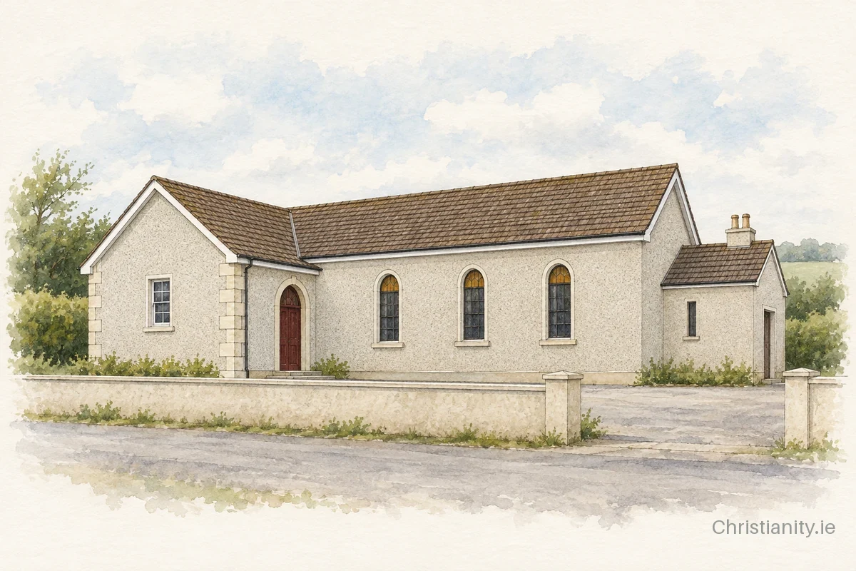 Watercolour and ink illustration of Derryanville Methodist Church