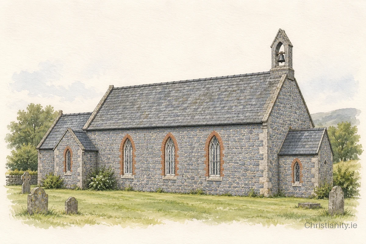 Watercolour and ink illustration of Derrybrusk St Michael