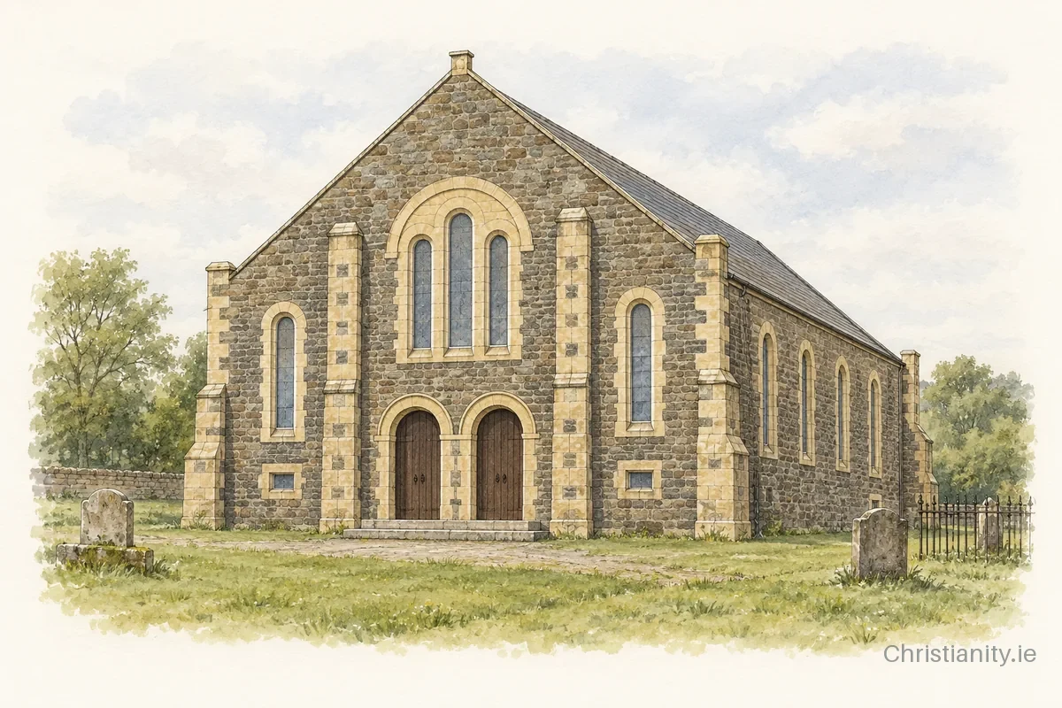 Watercolour and ink illustration of Donacloney Presbyterian Church