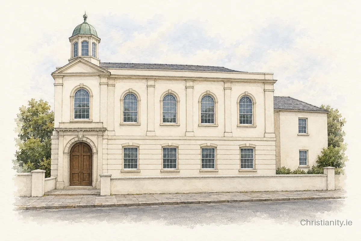 Watercolour and ink illustration of Donaghadee Methodist Church