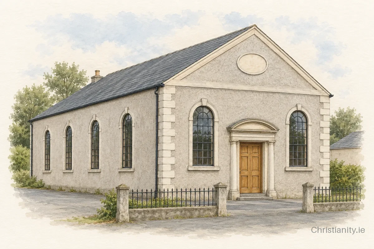Watercolour and ink illustration of Donaghmore (Co Down) Presbyterian Church