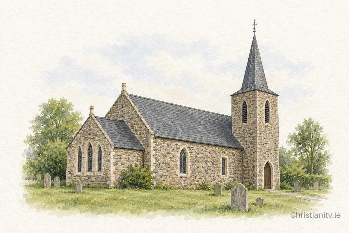 Watercolour and ink illustration of Donegore