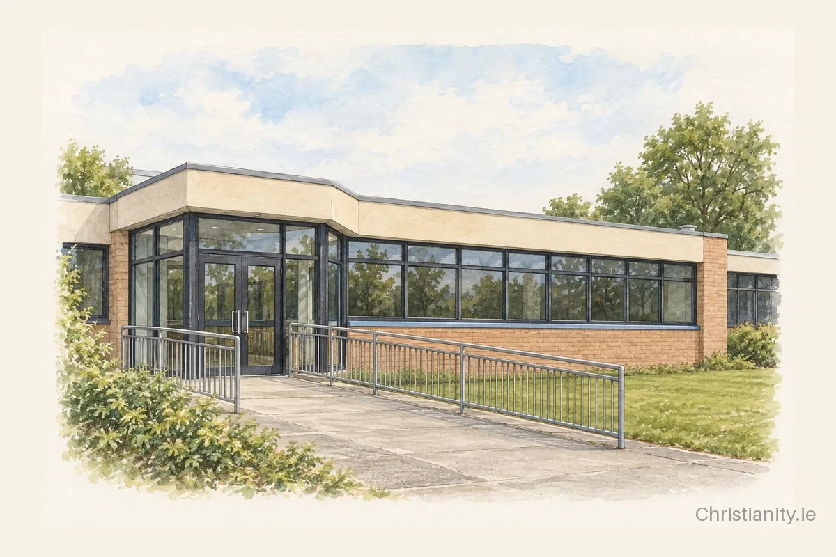 Watercolour and ink illustration of Douglas Baptist Church