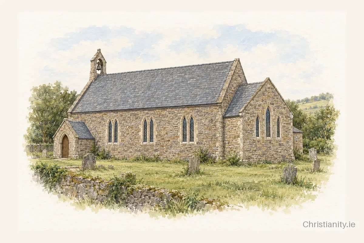 Watercolour and ink illustration of Drimoleague St Matthew (Dromdaleague)