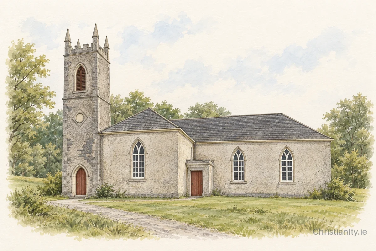 Watercolour and ink illustration of Dromod Christ Church (Dromard)