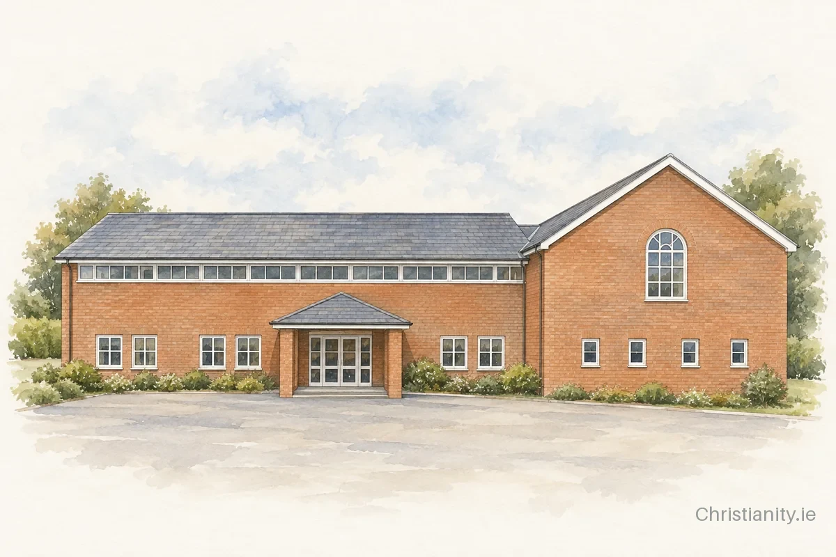 Watercolour and ink illustration of Dromore Baptist Church