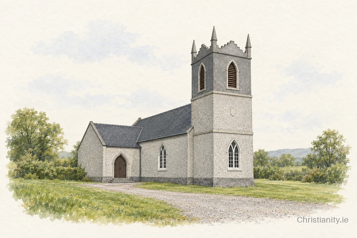 Watercolour and ink illustration of Dromore West St Mary (Kilmacshaglan)