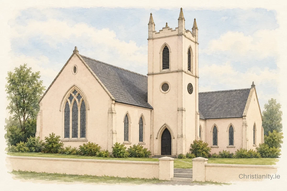 Watercolour and ink illustration of Drumachose Presbyterian Church