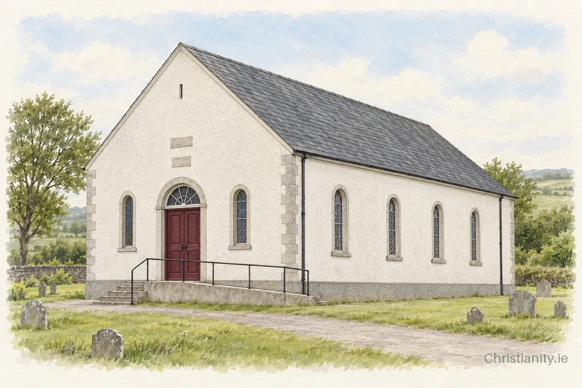 Watercolour and ink illustration of Drumbolg Presbyterian Church