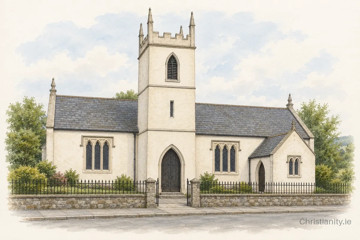 Watercolour and ink illustration of Drumgath St John (Rathfriland)
