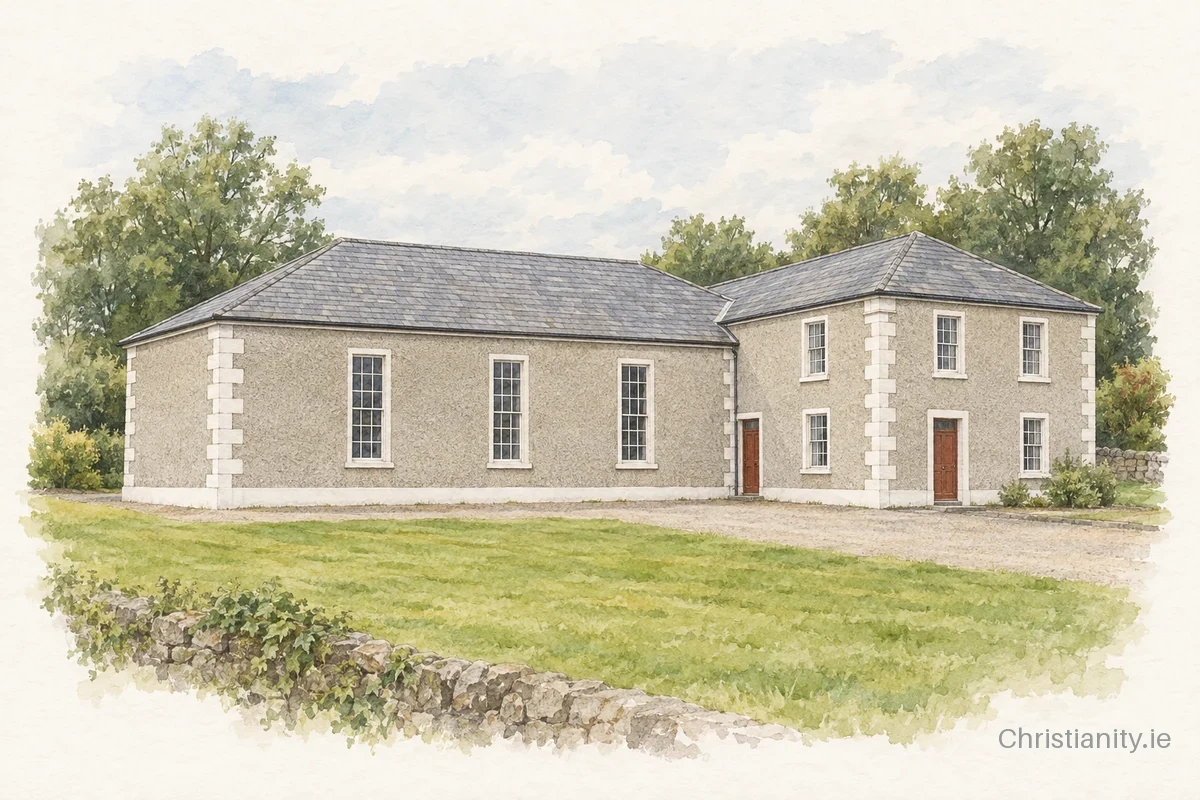 Watercolour and ink illustration of Drumkeeran Presbyterian Church