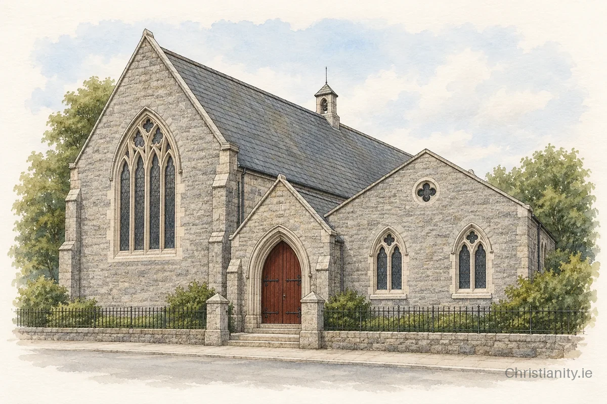 Watercolour and ink illustration of Dun Laoghaire Methodist Church