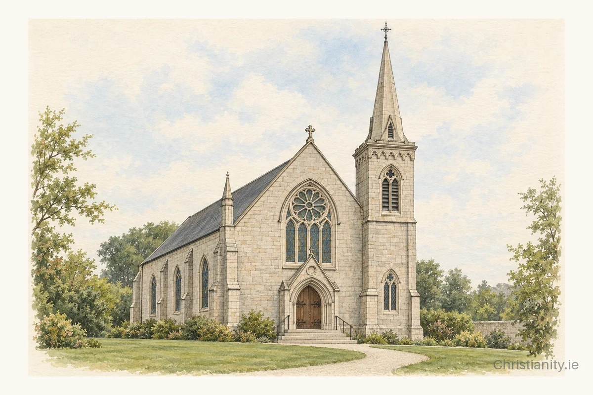 Watercolour and ink illustration of Dun Laoghaire Presbyterian Church