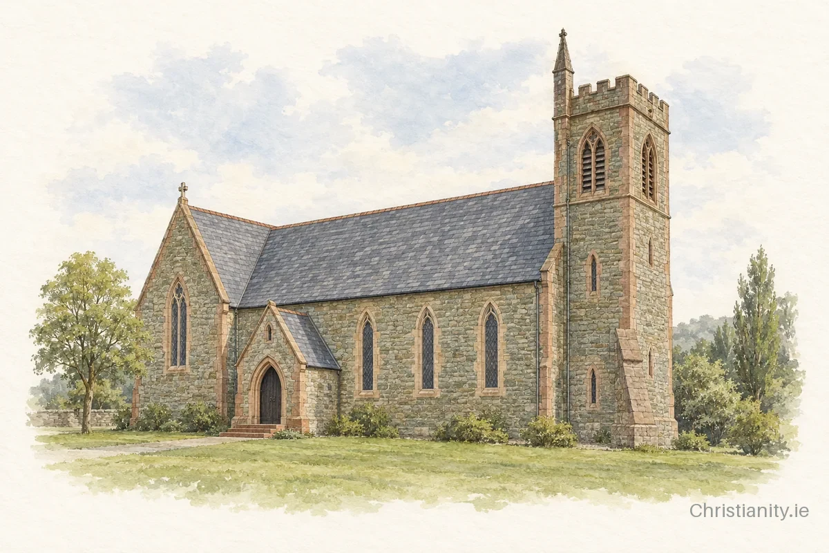 Watercolour and ink illustration of Dundrum St Donard (Kilmegan St Donard)