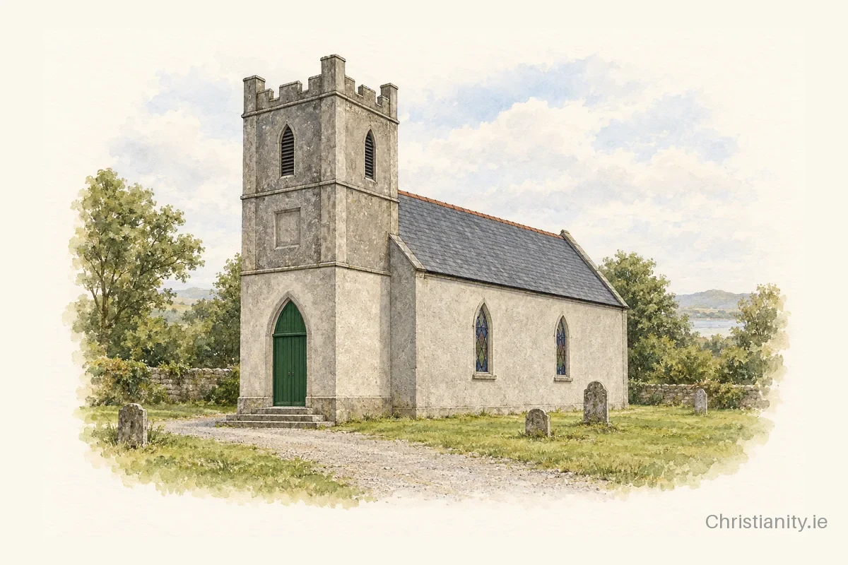 Watercolour and ink illustration of Dunhill St John The Baptist (Annestown)