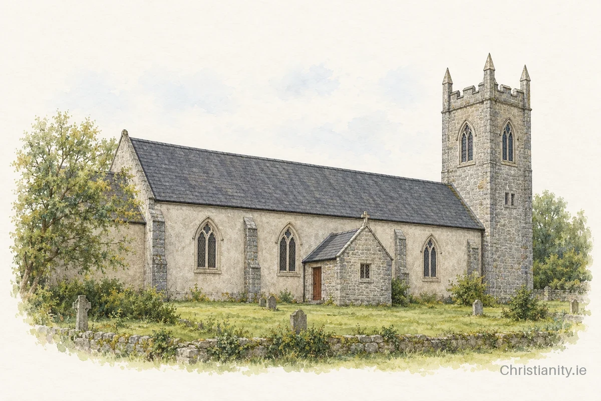 Watercolour and ink illustration of Dunlavin St Nicholas