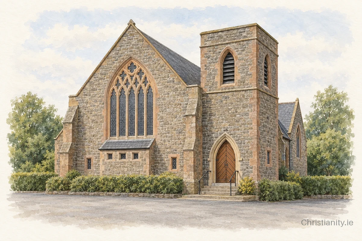Watercolour and ink illustration of Dunmurry St Colman