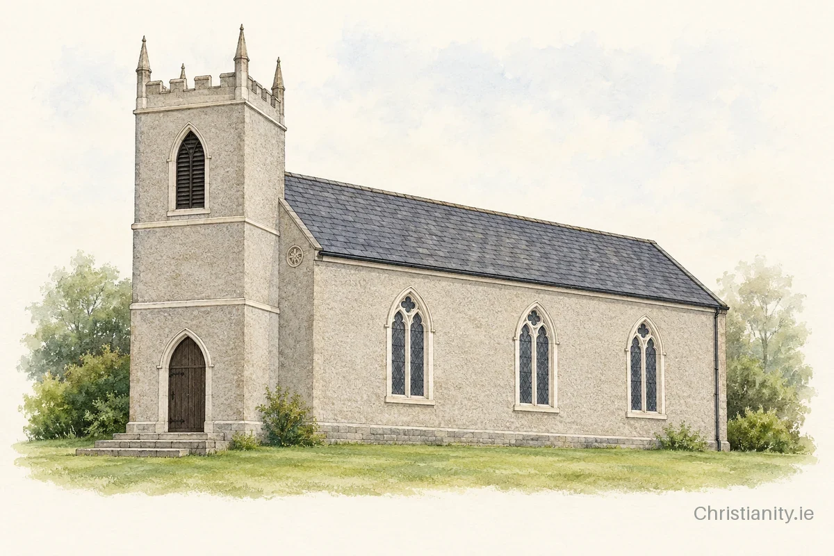 Watercolour and ink illustration of Dunshaughlin St Seachnal