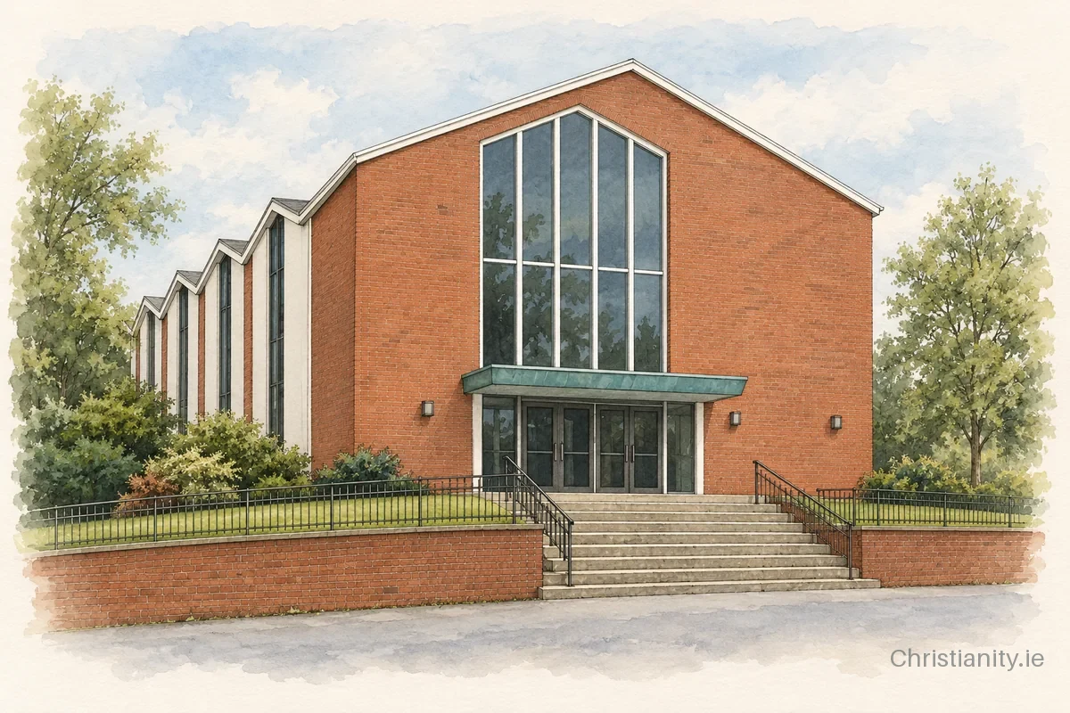 Watercolour and ink illustration of Eglinton Presbyterian Church
