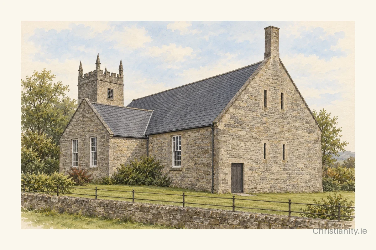 Watercolour and ink illustration of Errigle Portclare St Mary (Portclare)