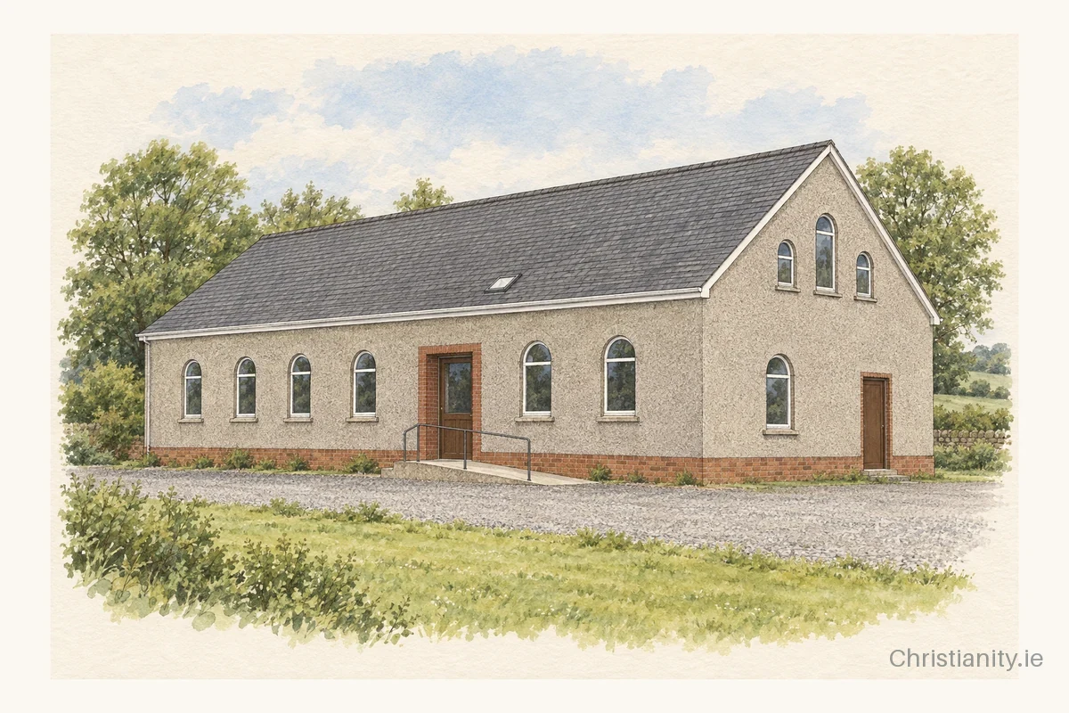 Watercolour and ink illustration of Fairview Reformed Presbyterian Church