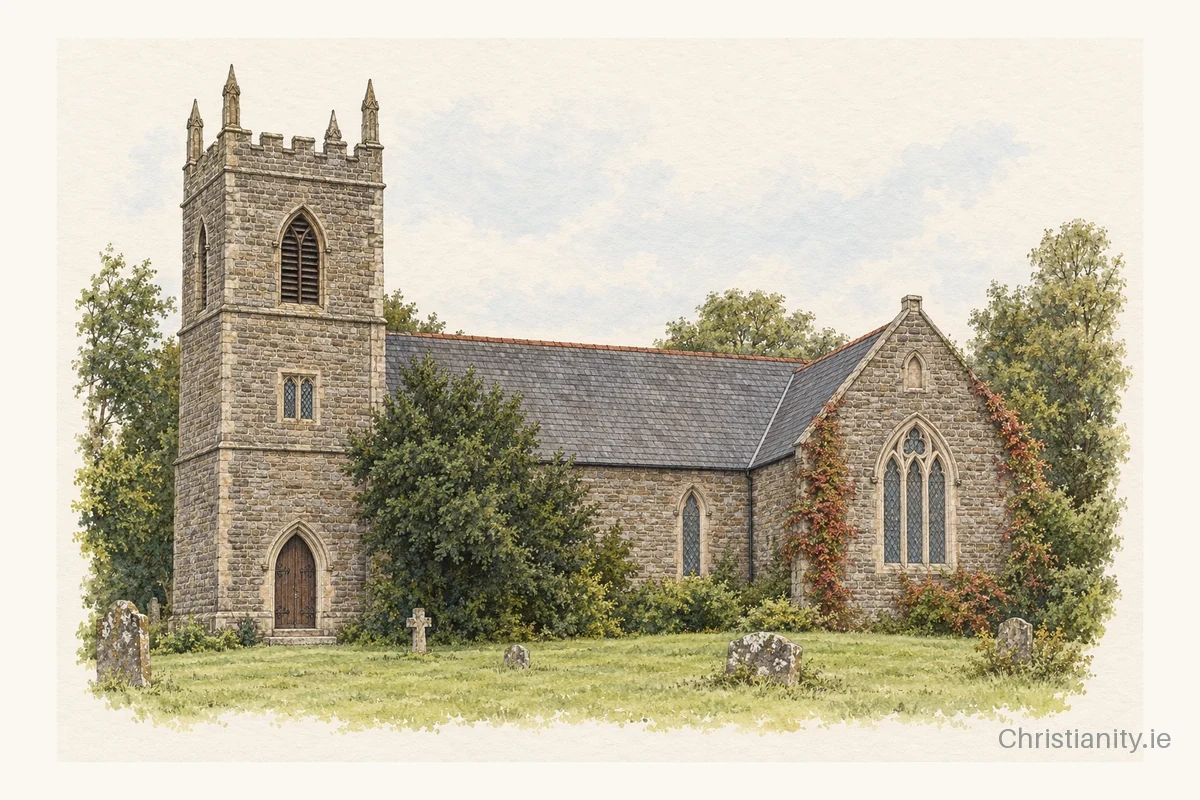 Watercolour and ink illustration of Faughanvale St Canice (Eglinton)