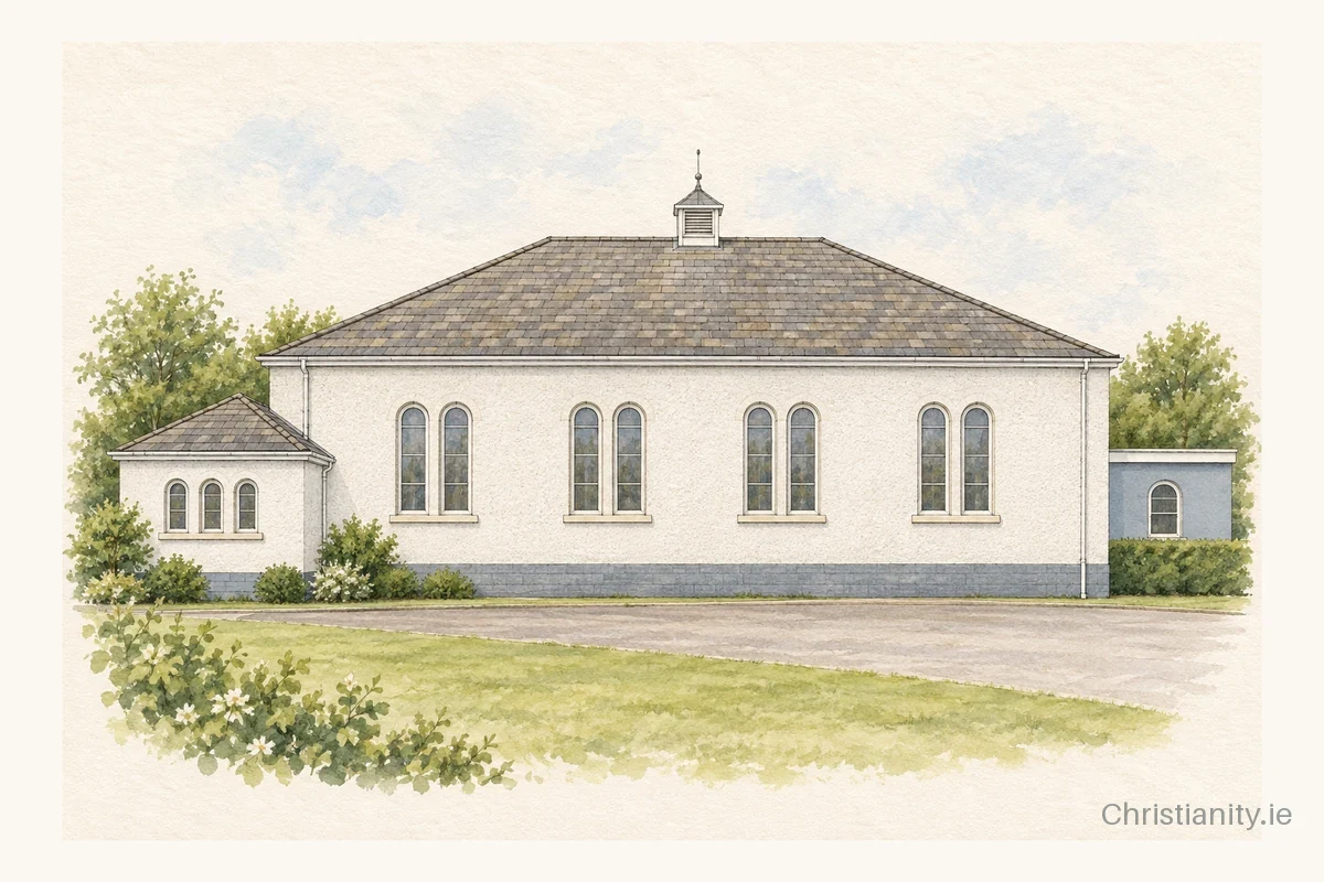 Watercolour and ink illustration of Finaghy Baptist Church