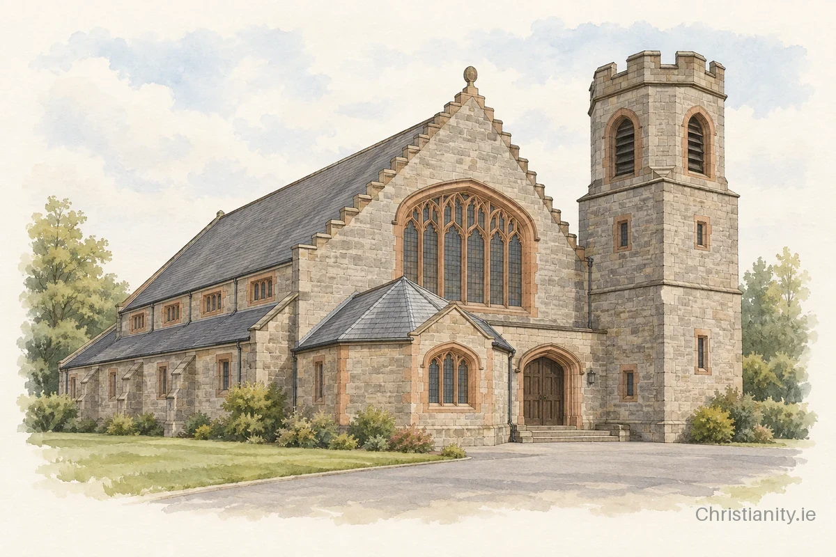 Watercolour and ink illustration of Finaghy St Polycarp (St Polycarps)