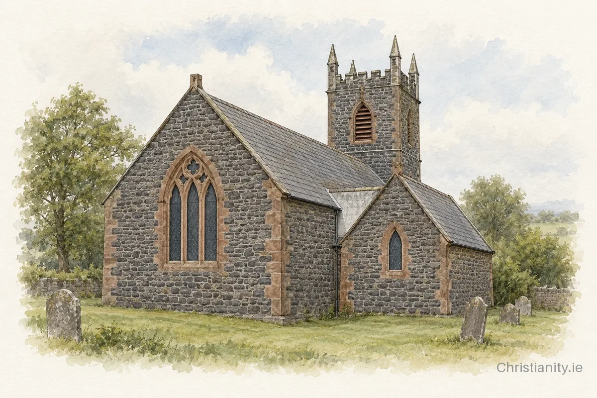 Watercolour and ink illustration of Finvoy (Knockans)