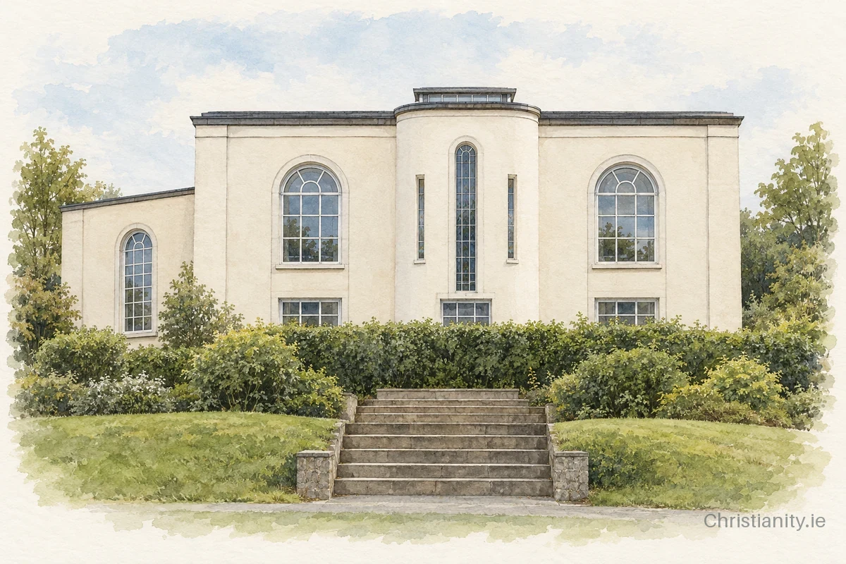 Watercolour and ink illustration of First Ballyeaston Presbyterian Church