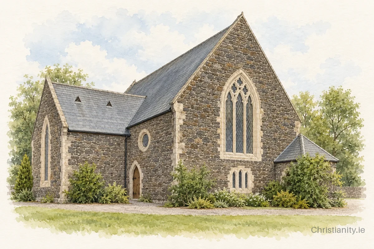 Watercolour and ink illustration of First Ballymoney Presbyterian Church