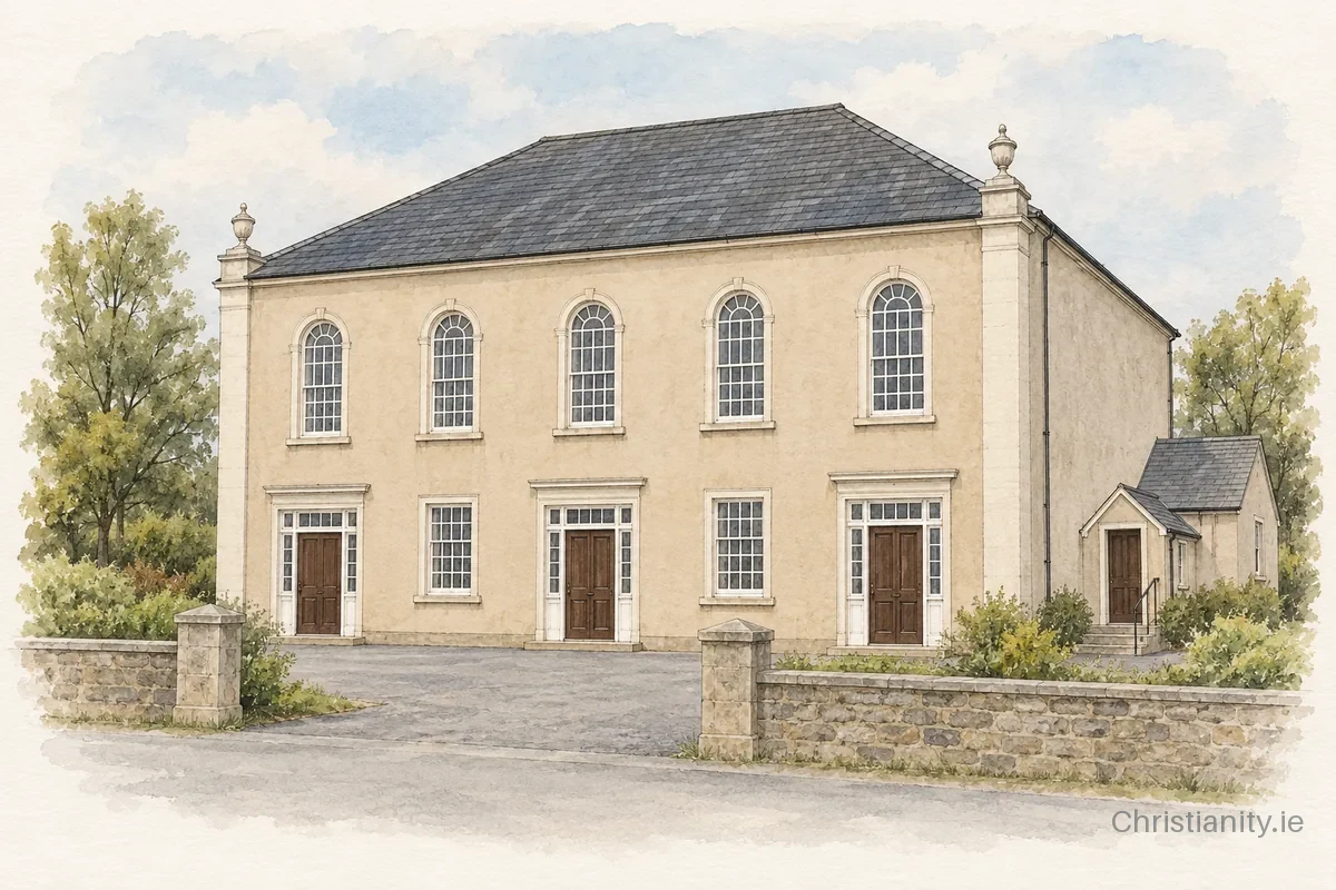 Watercolour and ink illustration of First Dromara Presbyterian Church
