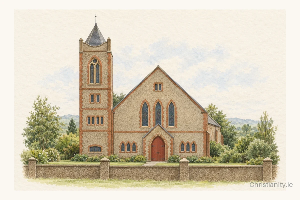 Watercolour and ink illustration of First Dunboe Presbyterian Church