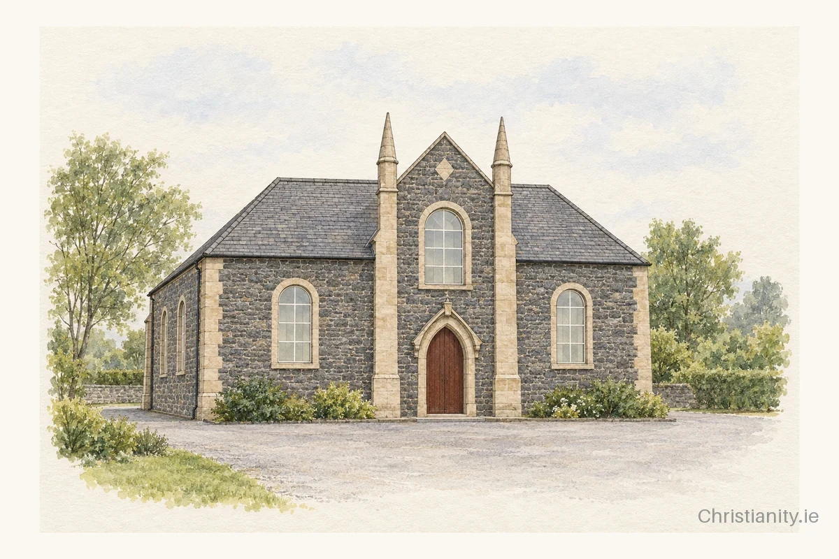 Watercolour and ink illustration of First Limavady Presbyterian Church