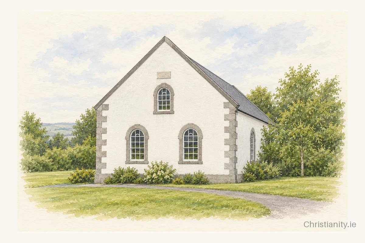 Watercolour and ink illustration of Glendermott Presbyterian Church