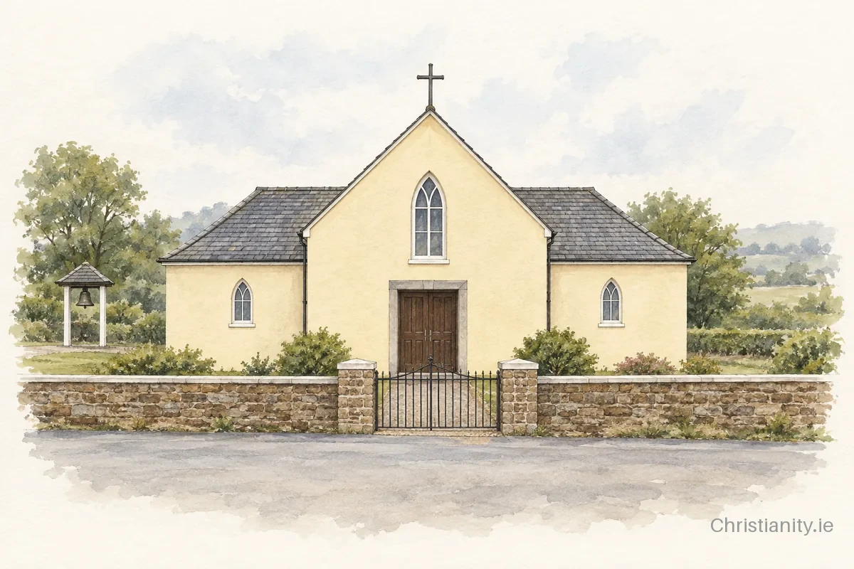 Watercolour and ink illustration of Glengourna Church