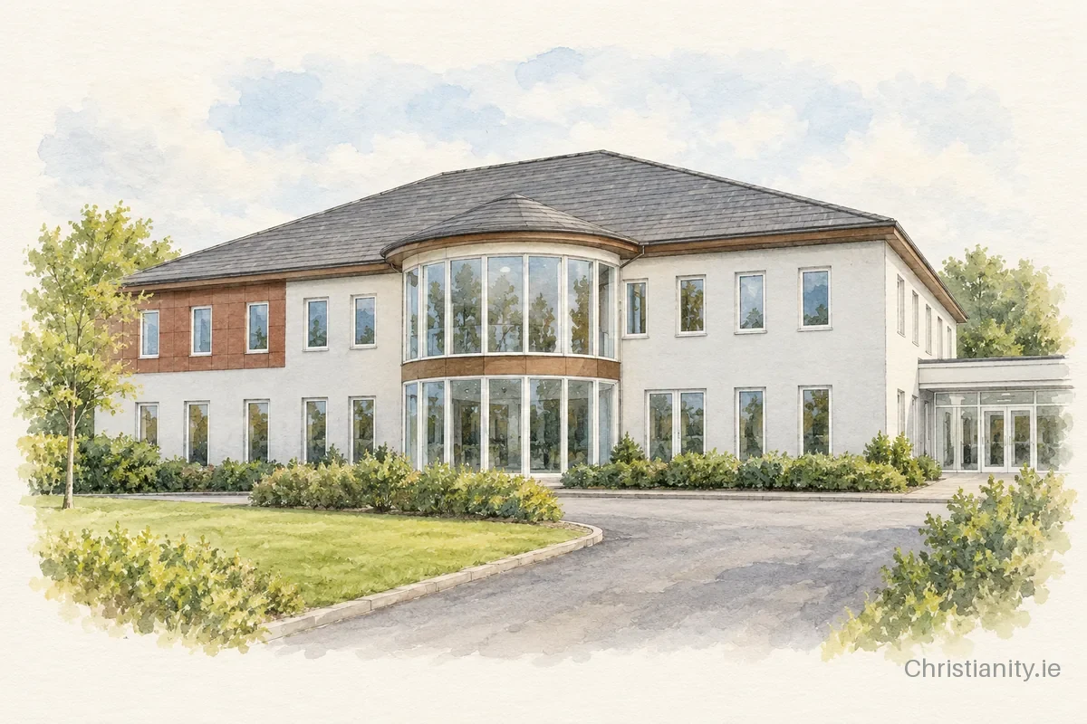 Watercolour and ink illustration of Good Shepherd Catholic Church