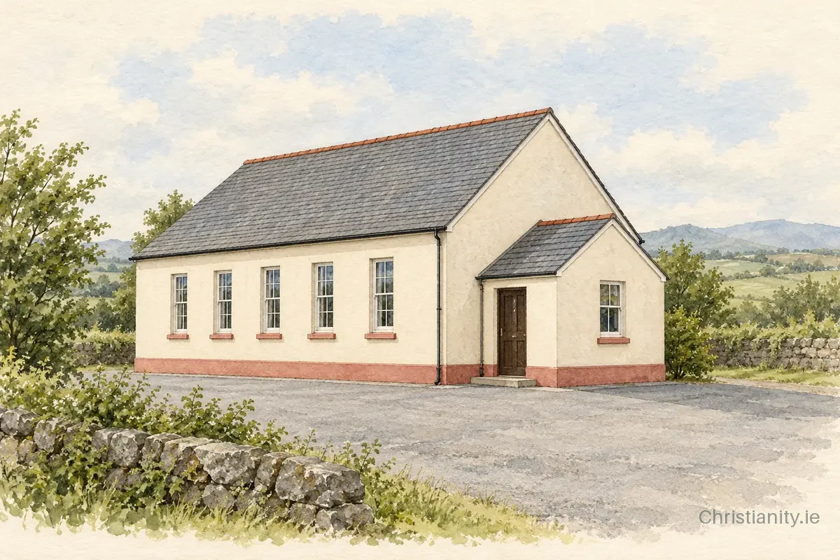 Watercolour and ink illustration of Gortmerron Baptist Church