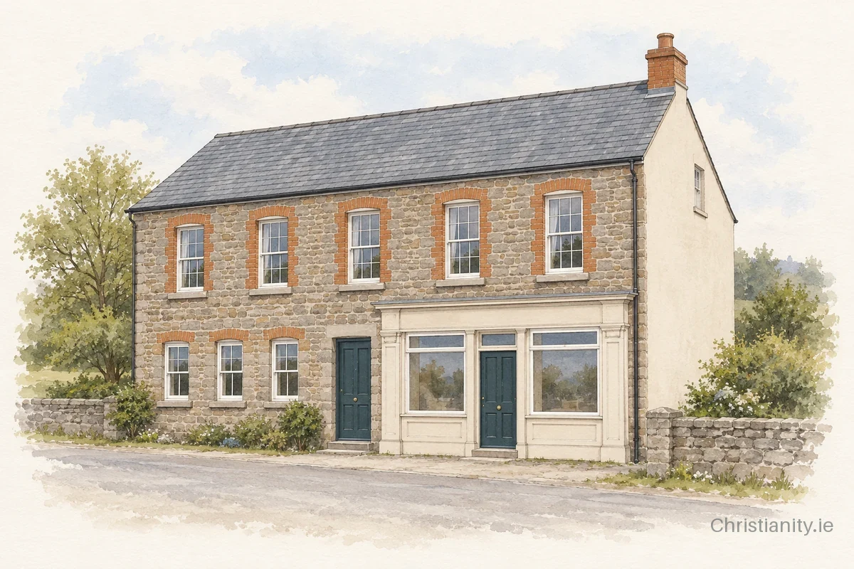 Watercolour and ink illustration of Grace Community Church