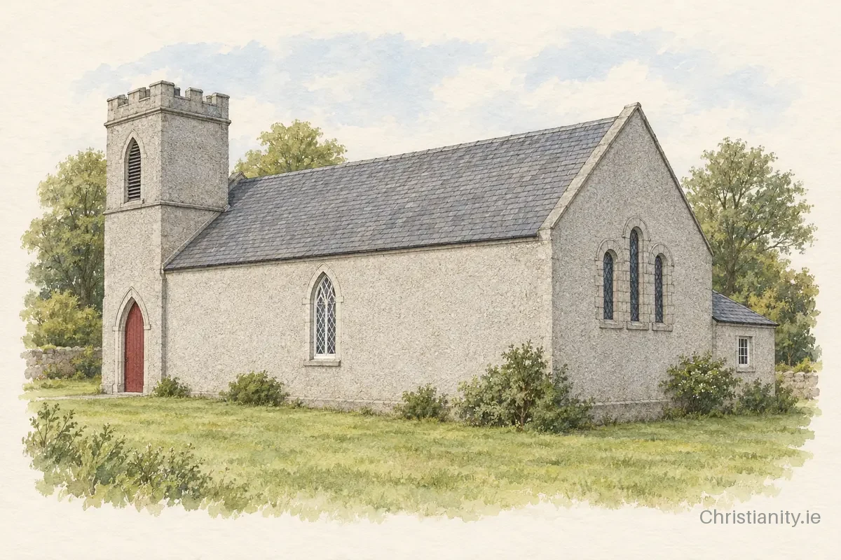 Watercolour and ink illustration of Greencastle St Finian