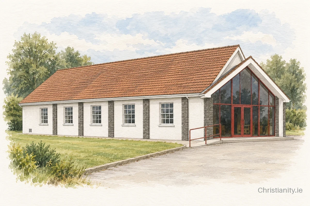 Watercolour and ink illustration of Greenisland Methodist Church
