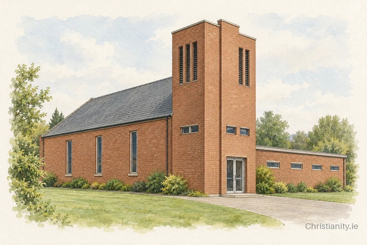 Watercolour and ink illustration of Greenisland Presbyterian Church